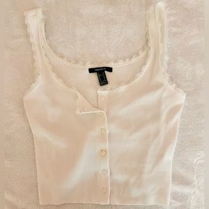 Forever 21 White Ribbed Crop Top w/ Buttons - NEVER WORN